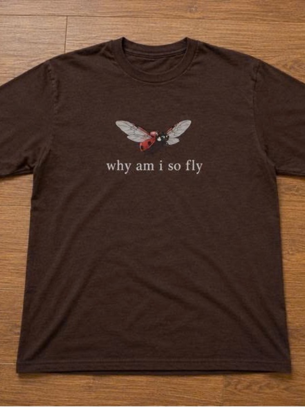 Illustration Brown Graphic Tee with Insect Illustration